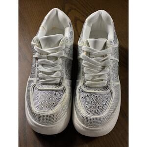 Wild Pair Women's Fallun Bling Embellished Sneakers Sliver Size 9
